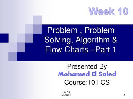 Problem , Problem Solving, Algorithm & Flow Charts –Part 1