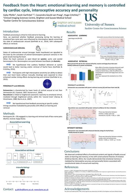 Feedback from the Heart: emotional learning and memory is controlled by cardiac cycle, interoceptive accuracy and personality Gaby Pfeifer1, Sarah Garfinkel.