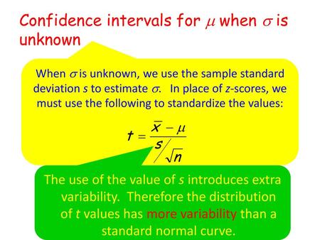 Confidence intervals for m when s is unknown