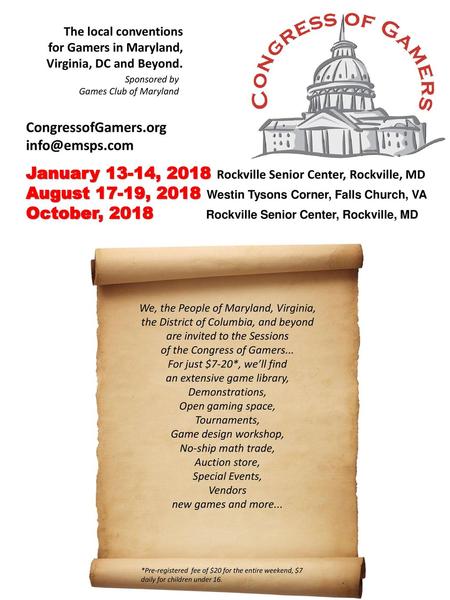 January 13-14, 2018 Rockville Senior Center, Rockville, MD