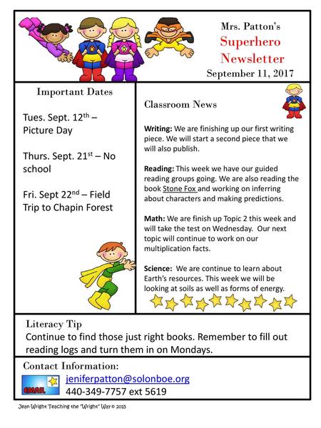 Superhero Newsletter Mrs. Patton’s September 11, 2017 Important Dates