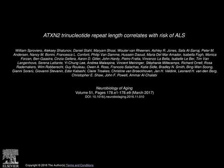 ATXN2 trinucleotide repeat length correlates with risk of ALS