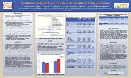 Smartphone-Facilitated N-of-1 Trials for Improving Safety of Analgesic Regimens 1David Odineal, 2Rima Cabrera, 2Maria Marois, 2Sarah Benedetti, 2Peach.