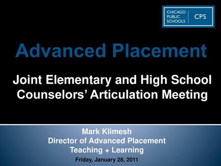 Joint Elementary and High School Counselors’ Articulation Meeting