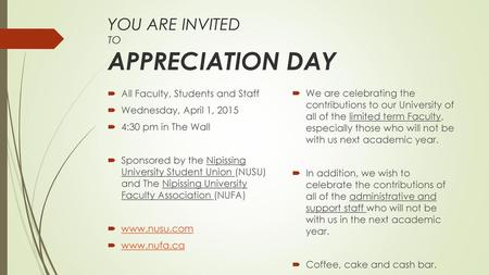 YOU ARE INVITED TO APPRECIATION DAY