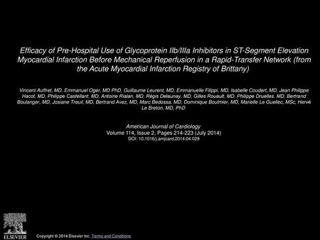 Efficacy of Pre-Hospital Use of Glycoprotein IIb/IIIa Inhibitors in ST-Segment Elevation Myocardial Infarction Before Mechanical Reperfusion in a Rapid-Transfer.