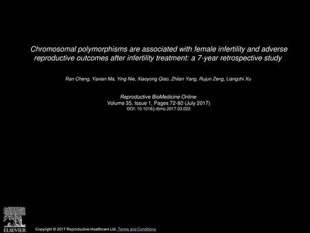 Chromosomal polymorphisms are associated with female infertility and adverse reproductive outcomes after infertility treatment: a 7-year retrospective.