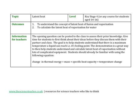 Topic Latent heat Level