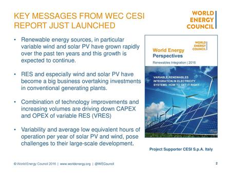 KEY MESSAGES FROM WEC CESI REPORT JUST LAUNCHED