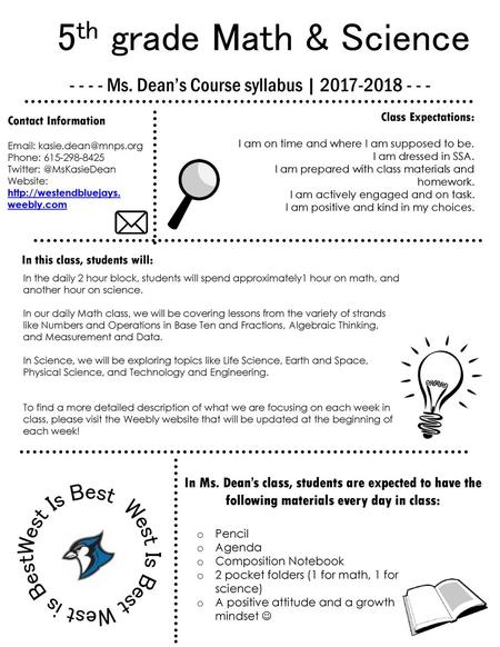 5th grade Math & Science West Is Best West Is Best West is Best