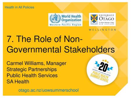 7. The Role of Non-Governmental Stakeholders