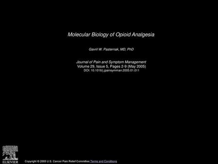 Molecular Biology of Opioid Analgesia