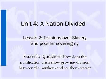 Lesson 2: Tensions over Slavery and popular sovereignty