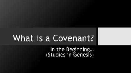 In the Beginning… (Studies in Genesis)