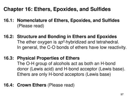 Chapter 16: Ethers, Epoxides, and Sulfides