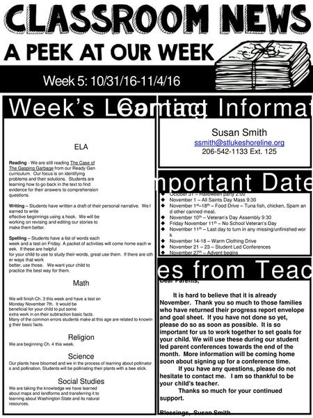 Week 5: 10/31/16-11/4/16 This Week’s Learning