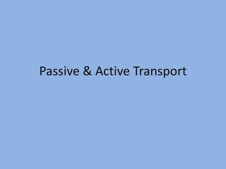 Passive & Active Transport