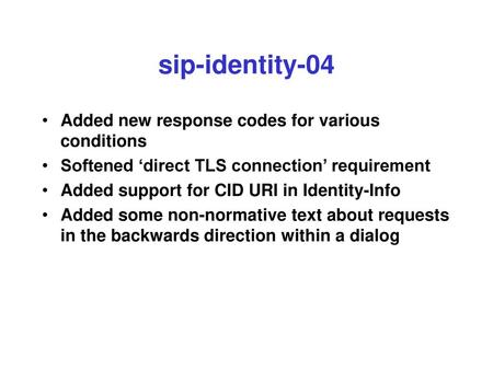 sip-identity-04 Added new response codes for various conditions