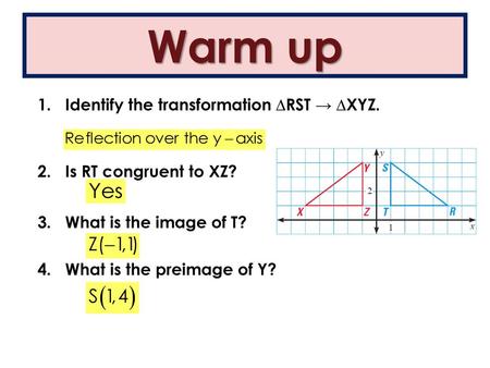 Warm up Identify the transformation ∆RST → ∆XYZ.