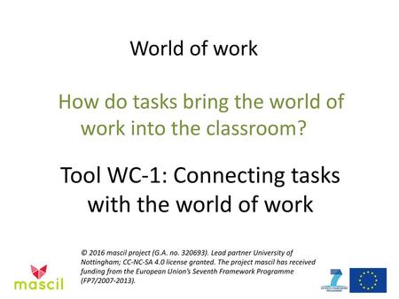 Tool WC-1: Connecting tasks with the world of work