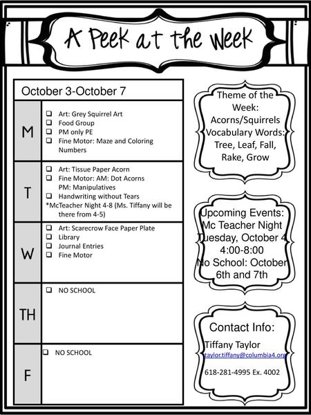 October 3-October 7 Theme of the Week: Acorns/Squirrels