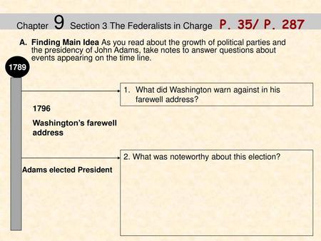 Chapter 9 Section 3 The Federalists in Charge P. 35/ P. 287