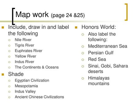 Map work (page 24 &25) Include, draw in and label the following Shade