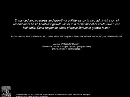 Enhanced angiogenesis and growth of collaterals by in vivo administration of recombinant basic fibroblast growth factor in a rabbit model of acute lower.