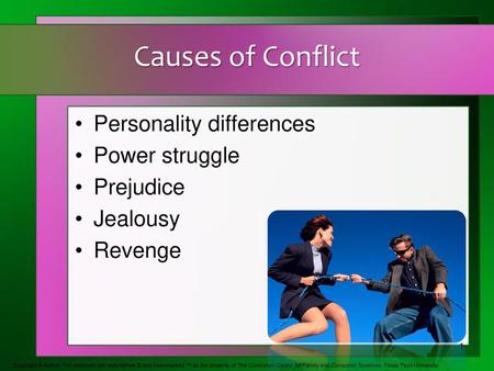 Causes of Conflict Personality differences Power struggle Prejudice