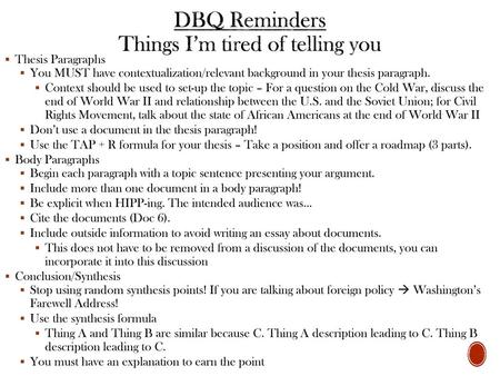 DBQ Reminders Things I’m tired of telling you