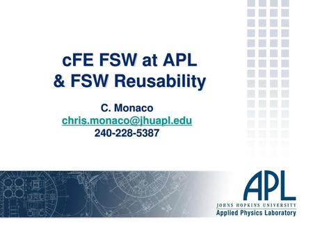 cFE FSW at APL & FSW Reusability