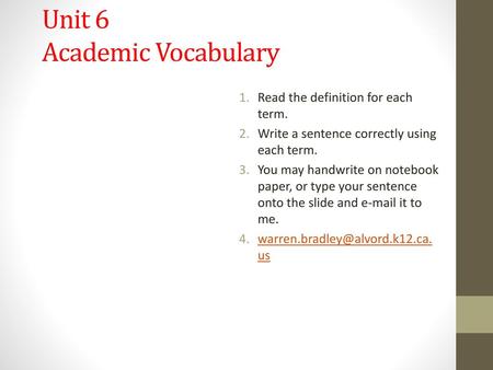 Unit 6 Academic Vocabulary