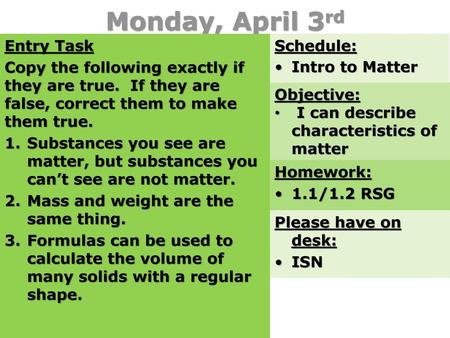 Monday, April 3rd Entry Task