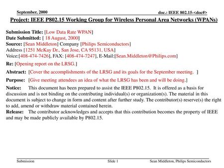 <month year> doc.: IEEE /271r0 September, 2000