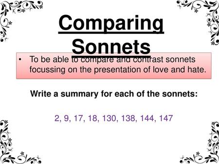 Write a summary for each of the sonnets: