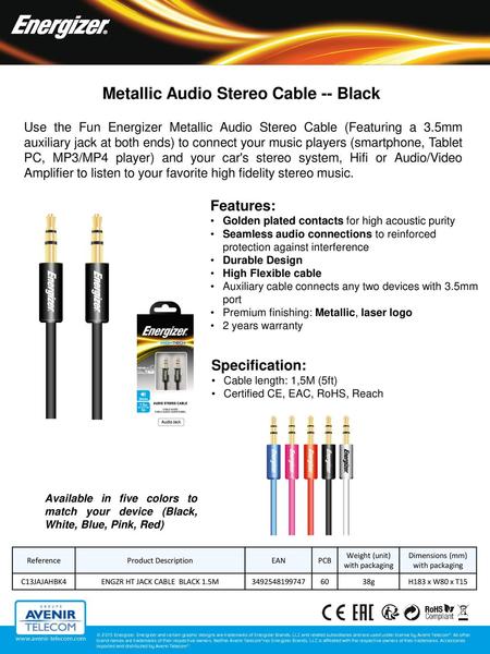 Metallic Audio Stereo Cable -- Black