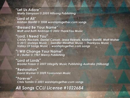 All Songs CCLI License #