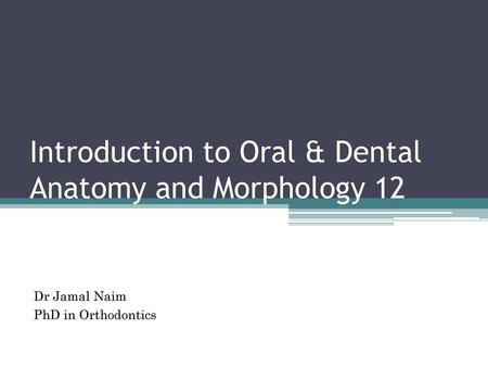 Introduction to Oral & Dental Anatomy and Morphology 12