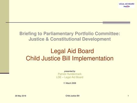 Briefing to Parliamentary Portfolio Committee: