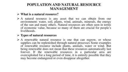 POPULATION AND NATURAL RESOURCE MANAGEMENT