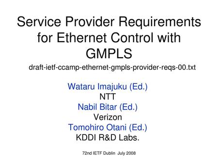 Service Provider Requirements for Ethernet Control with GMPLS