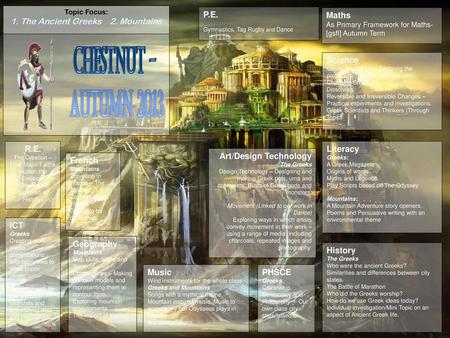 Chestnut – Autumn The Ancient Greeks 2. Mountains R.E. PHSCE