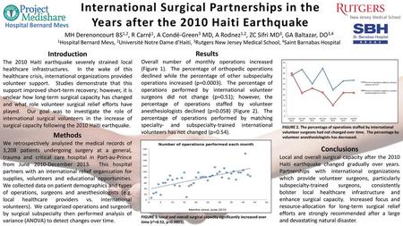 International Surgical Partnerships in the Years after the 2010 Haiti Earthquake Hospital Bernard Mevs MH Derenoncourt BS1,2, R Carré1, A Condé-Green3.