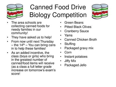 Canned Food Drive Biology Competition