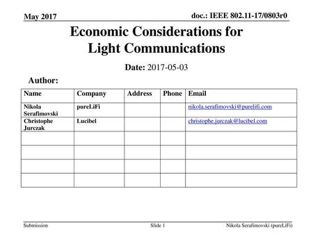 Economic Considerations for Light Communications