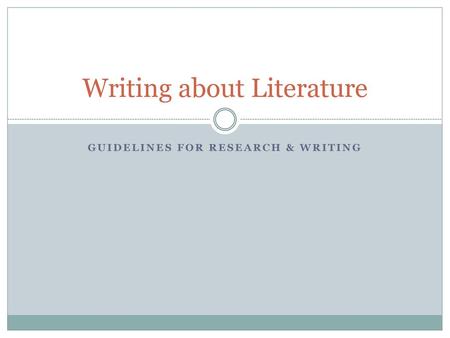 Writing about Literature