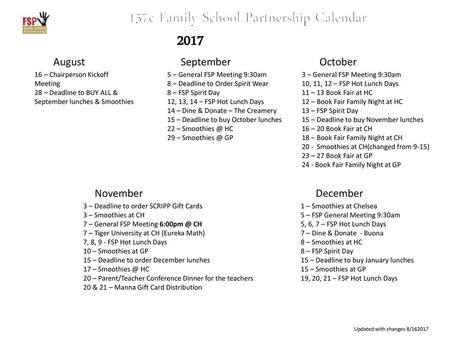 157c Family School Partnership Calendar