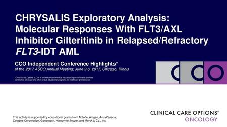 CHRYSALIS Exploratory Analysis: Molecular Responses With FLT3/AXL Inhibitor Gilteritinib in Relapsed/Refractory FLT3-IDT AML CCO Independent Conference.