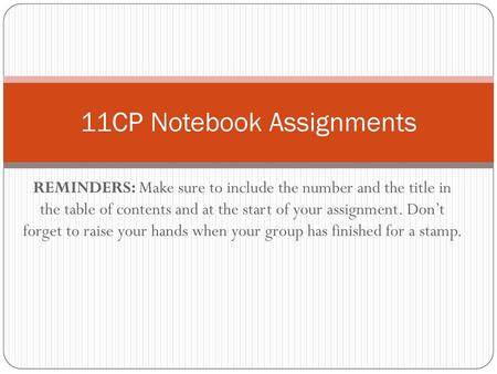 11CP Notebook Assignments