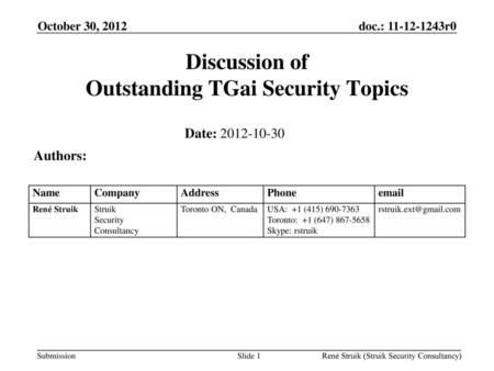 Discussion of Outstanding TGai Security Topics